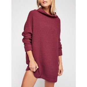 Free People bohemian Burgundy slouchy, tunic Cowl Neck Sweater